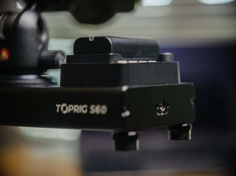 Close-up view of a Toprig 540 camera support or mounting bracket in black.