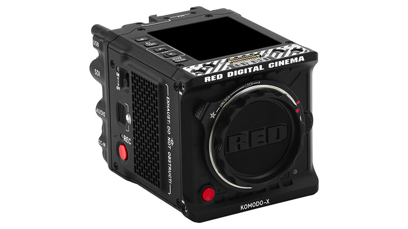 RED Digital Cinema Komodo-X cinema camera body shown from front-angled perspective.