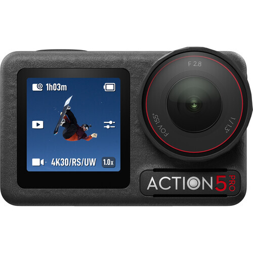 DJI Osmo Action 5 Pro compact action camera with dual screens and wide-angle lens.