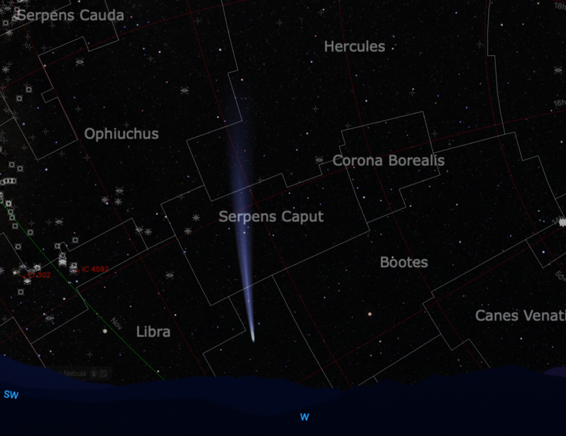 Star chart showing constellations including Serpens Caput, Hercules, Corona Borealis, and Boötes against a dark night sky.