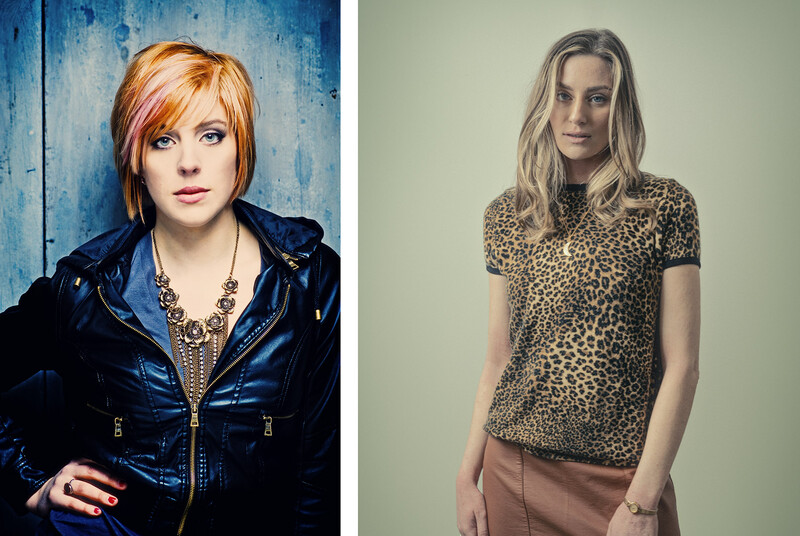 Side-by-side portrait comparison showing different lighting, styling, and post-processing approaches for headshots.