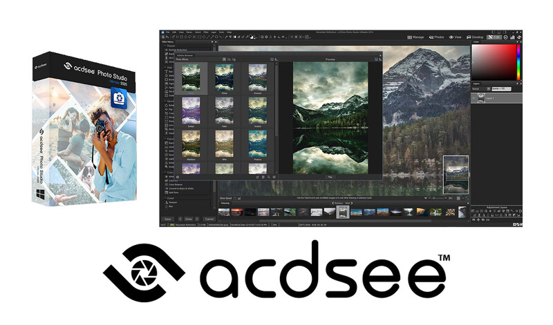 Screenshot of ACDSee photo editing software displaying landscape image editing interface with color grading controls.