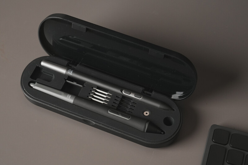 Black carrying case with organized photography cleaning tools and accessories neatly arranged inside.