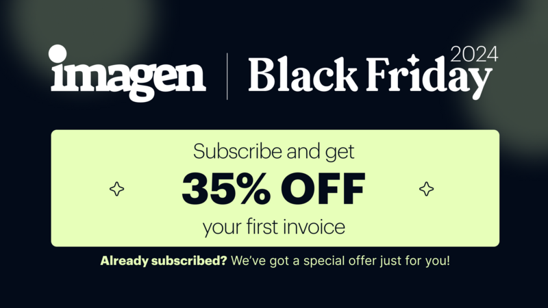 Screenshot of Black Friday 2024 promotional banner for Imagen subscription service offering 35% off first invoice.