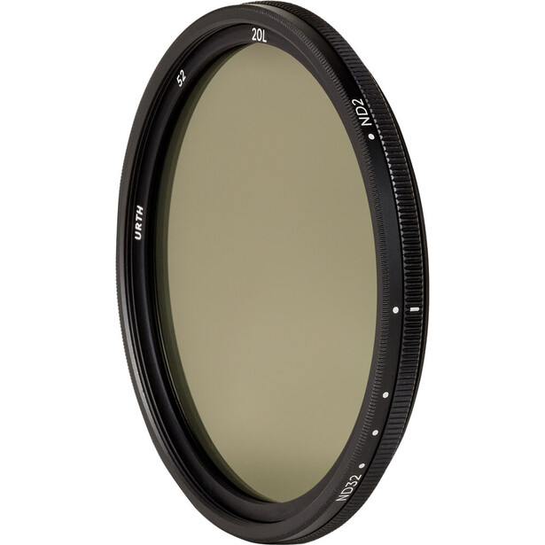 Variable neutral density filter with rotating adjustment ring and numerical markings around the outer edge.