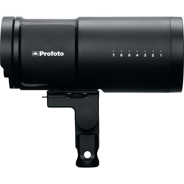 Profoto B10 Plus monolight flash unit with mounting bracket against white background.