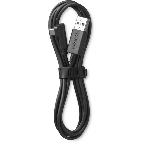 Black USB cable with connector ends coiled and secured with velcro strap.