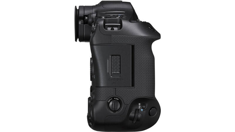 Black mirrorless camera body shown from the left side profile against a white background.