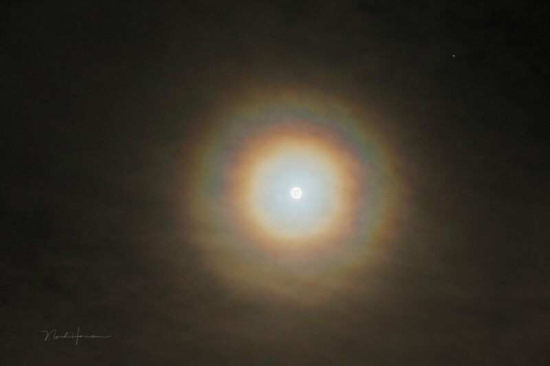 Iridescent clouds around a full moon. This phenomenon didn't make it on the list, but it's a nice one to search for in 2025 as well.