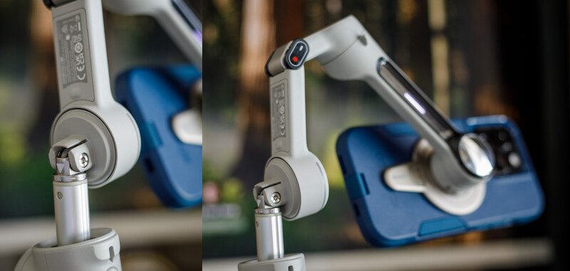 White over-ear headphones with blue accents shown from multiple angles against a blurred background.