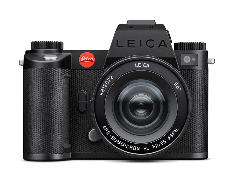 Leica SL2-S mirrorless camera with Summicron-SL 35mm f/2 lens mounted, shown in a front-facing product view against a white background.