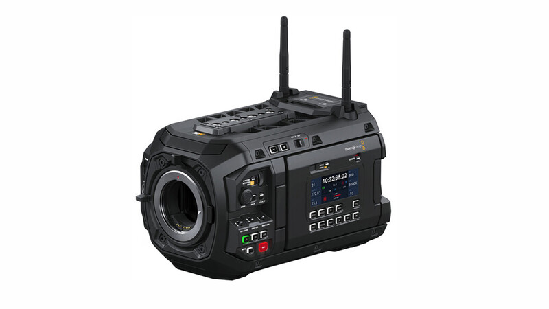 Professional cinema camera with dual antenna wireless system, articulating screen, and extensive control panel.