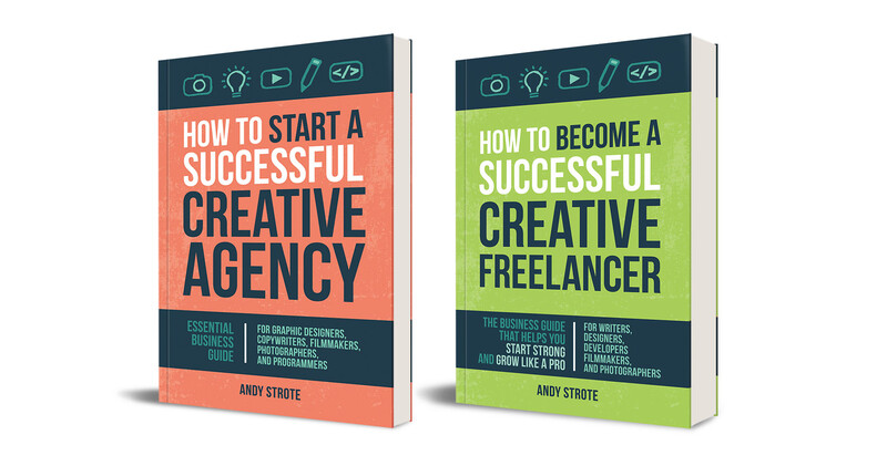 Two book covers by Andy Strote about starting a creative agency and becoming a creative freelancer.