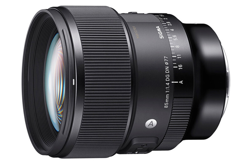 Sigma 85mm f/1.4 DG DN Art lens with focus ring and aperture scale visible against white background.