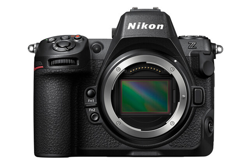 Nikon Z mirrorless camera body shown from front with mirror removed, displaying the sensor and internal mechanism.