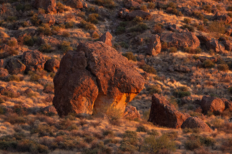 Large boulder at sunset in Arizona