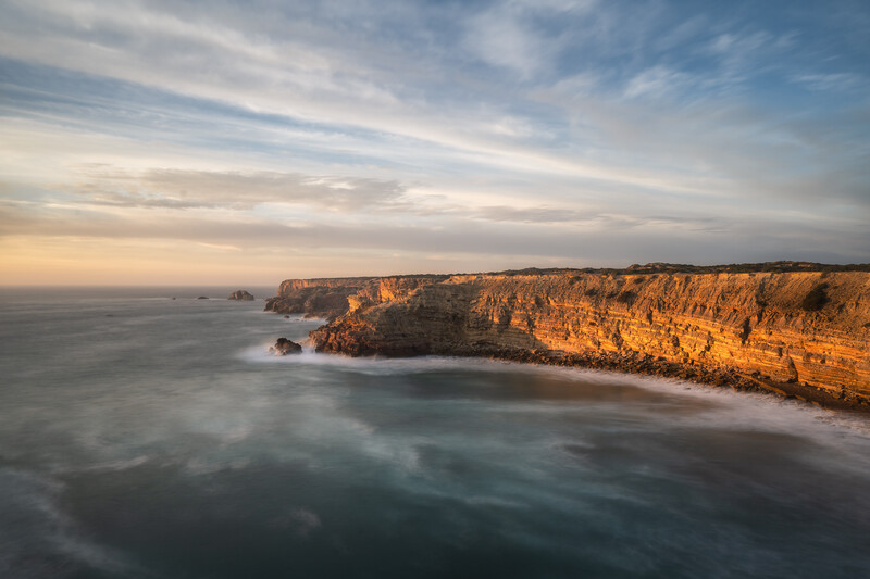 Golden Cliff of South West Portugal's Coast line at Sunset.&nbsp;