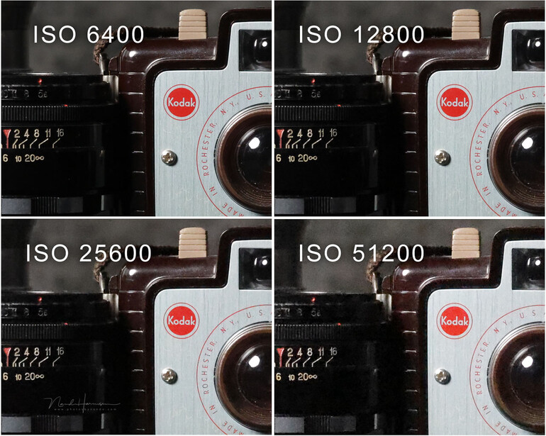 ISO comparison with the higher ISO settings on a 100% crop. In-camera JPEG with standard settings, unedited