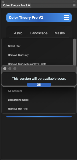 Screenshot of Color Theory Pro V2 software interface showing tool options and settings panel.