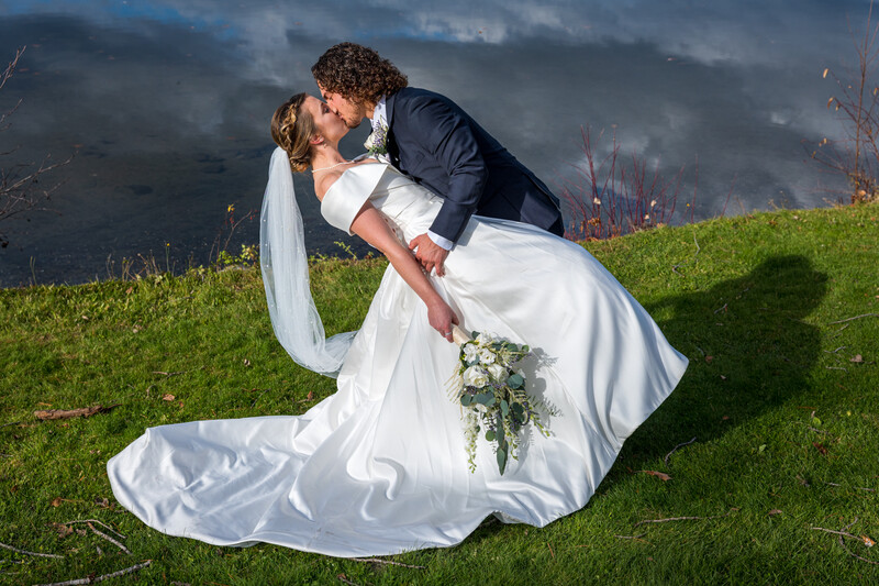 wedding couple embrace