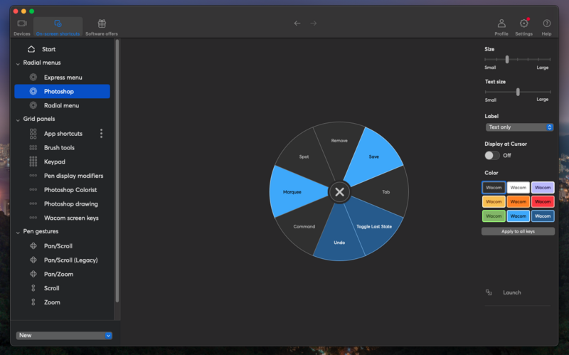 Screenshot of Photoshop's radial menu interface showing various editing tools and options organized in a circular layout.