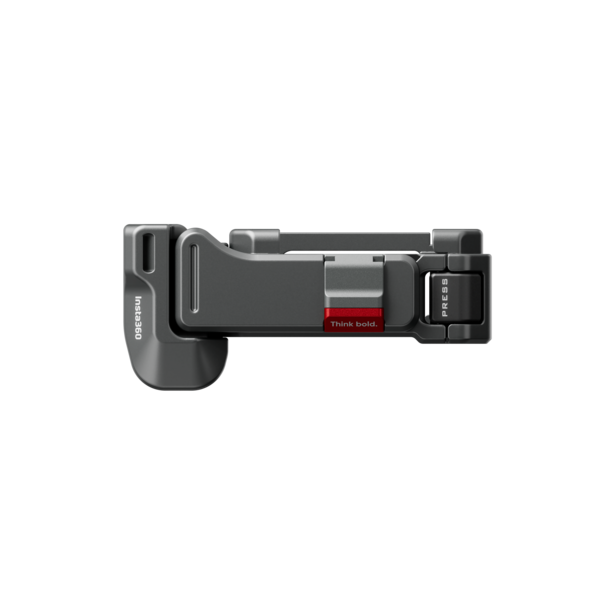 Smartphone rig with side-mounted grip and articulating arms in dark gray and black.