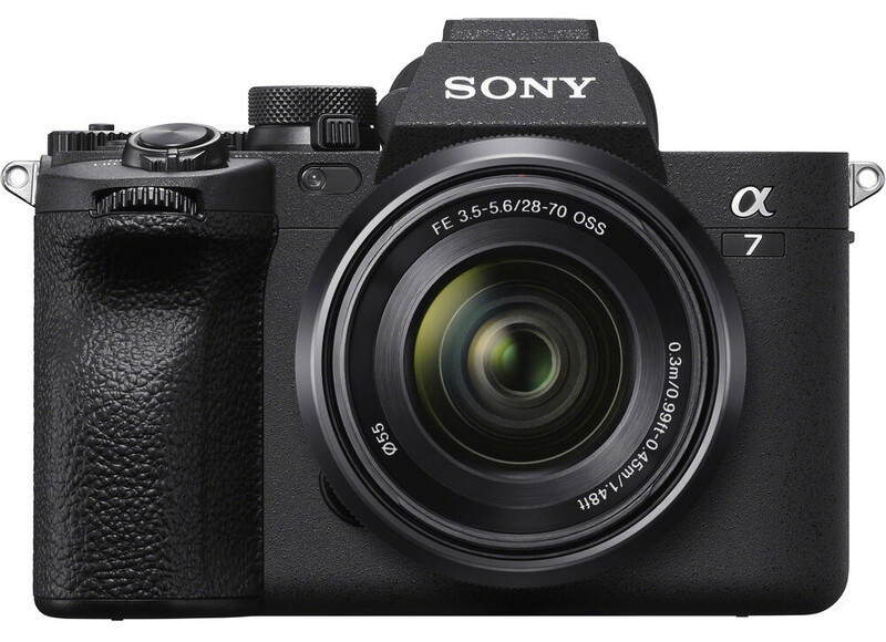 Sony α7 mirrorless camera with 28-70mm kit lens against white background.