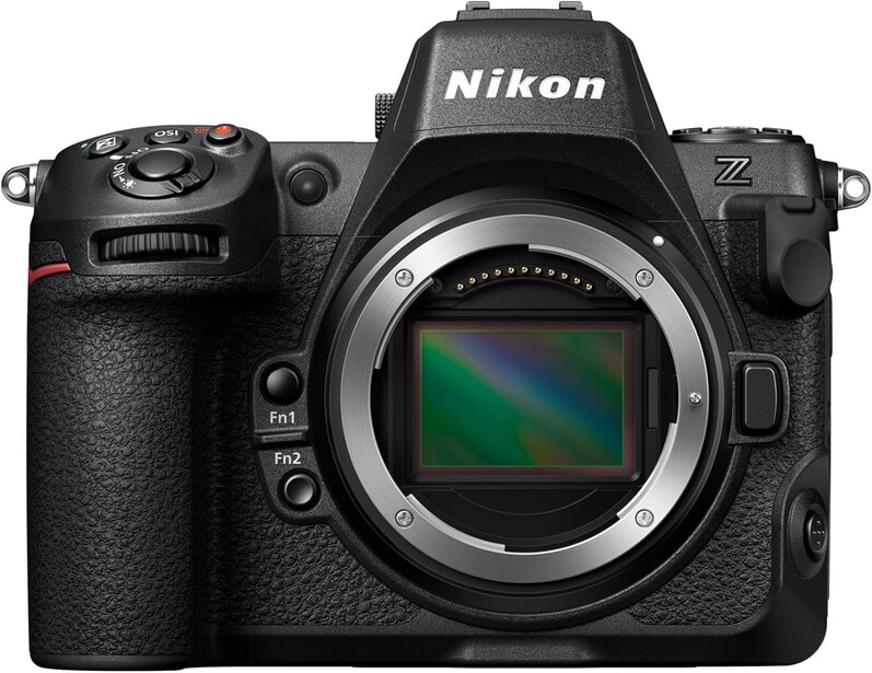 Nikon Z mirrorless camera body shown from front with lens mount open, displaying the sensor.
