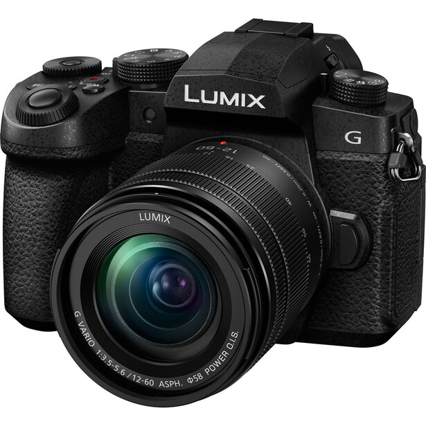 Panasonic Lumix G mirrorless camera with attached zoom lens, displayed against white background.