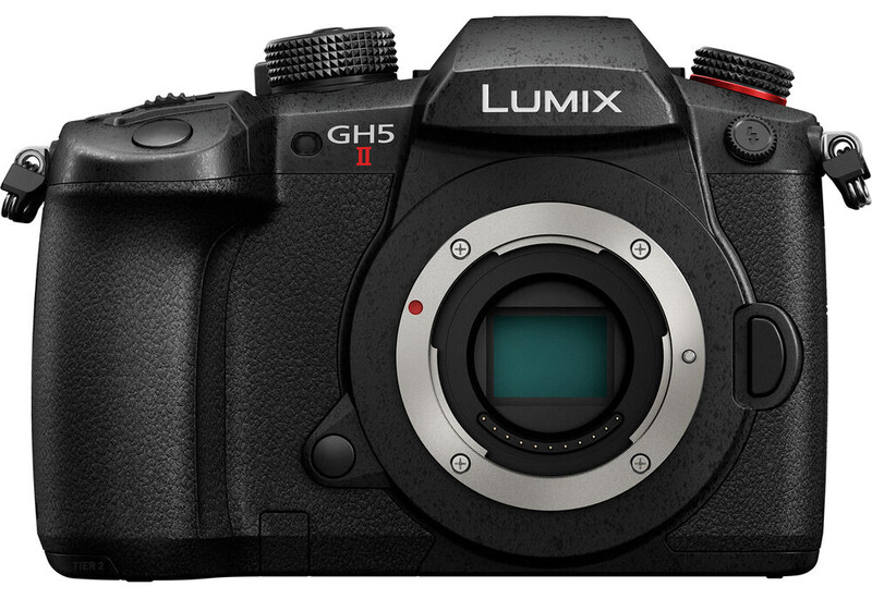 Panasonic Lumix GH5 II mirrorless camera body shown from front, displaying lens mount and control layout.