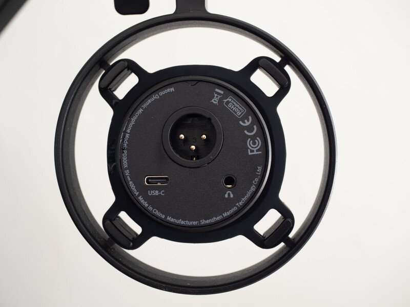 Bottom view of a ring light showing the circular diffuser frame, central connector hub, and USB-C power port.