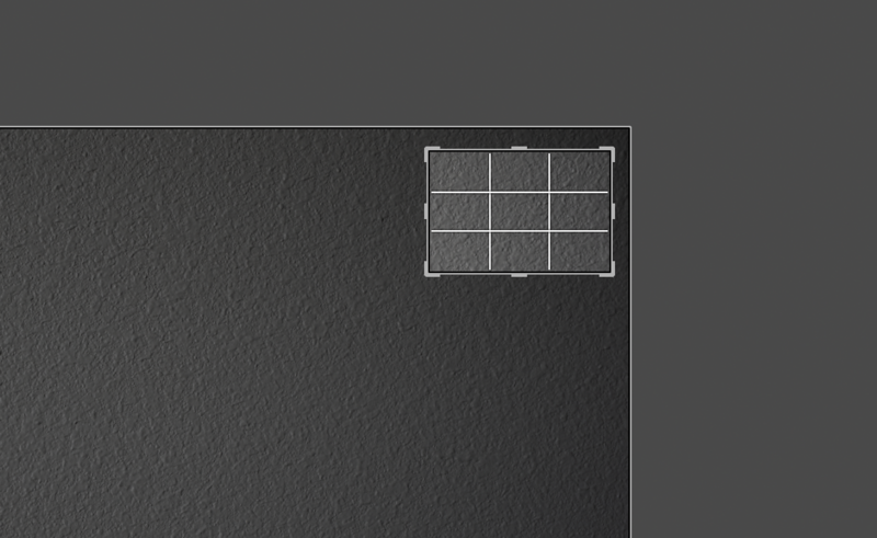 A 3x3 grid layout diagram drawn with white lines on a dark textured background.