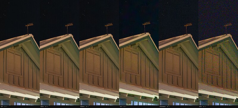 Six identical brown wooden barn doors with pitched roofs and weathervanes, arranged in a repeating pattern against a dark night sky.