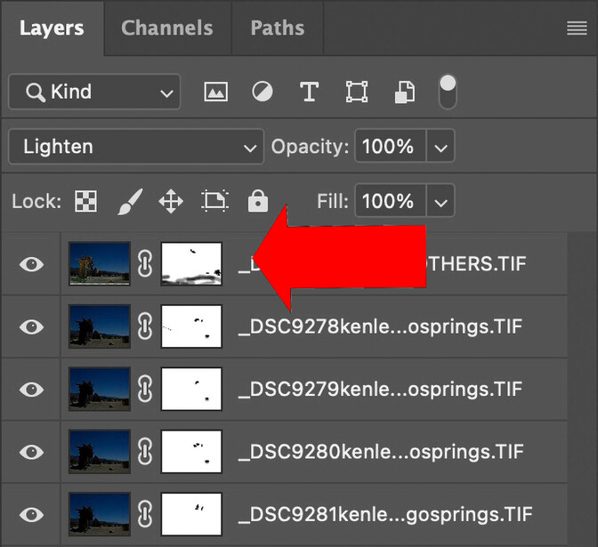 Screenshot of Photoshop Layers panel showing multiple image layers with adjustment settings.