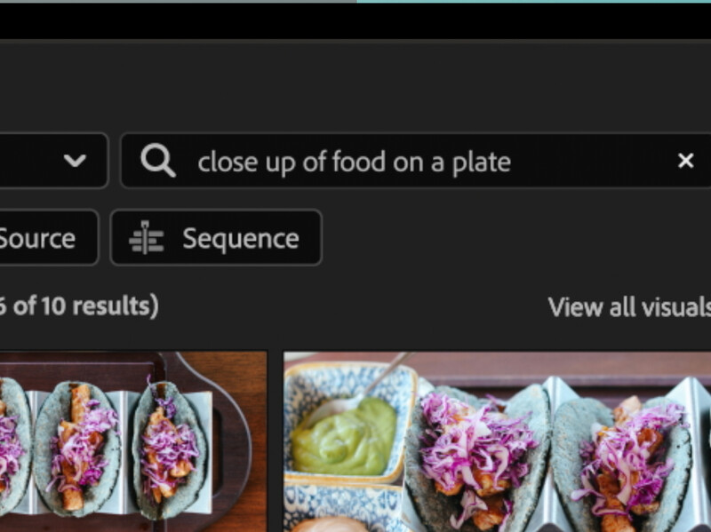 Search results page displaying close-up food photography with plated dishes arranged in a grid layout.