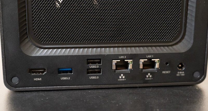 Rear panel of a network device showing ports and connectivity options.