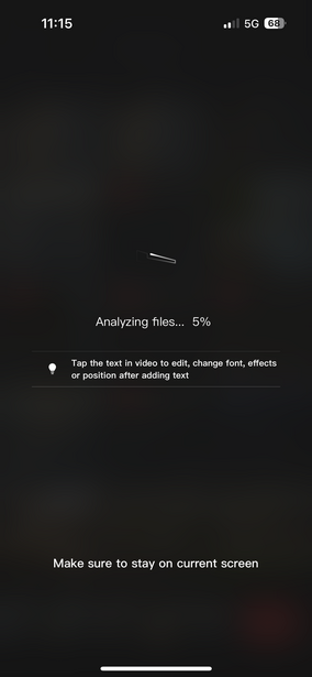 Screenshot of iOS device displaying an analytics loading screen with loading spinner.