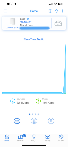 Screenshot of a mobile app interface displaying real-time traffic data with a blue gradient line graph.