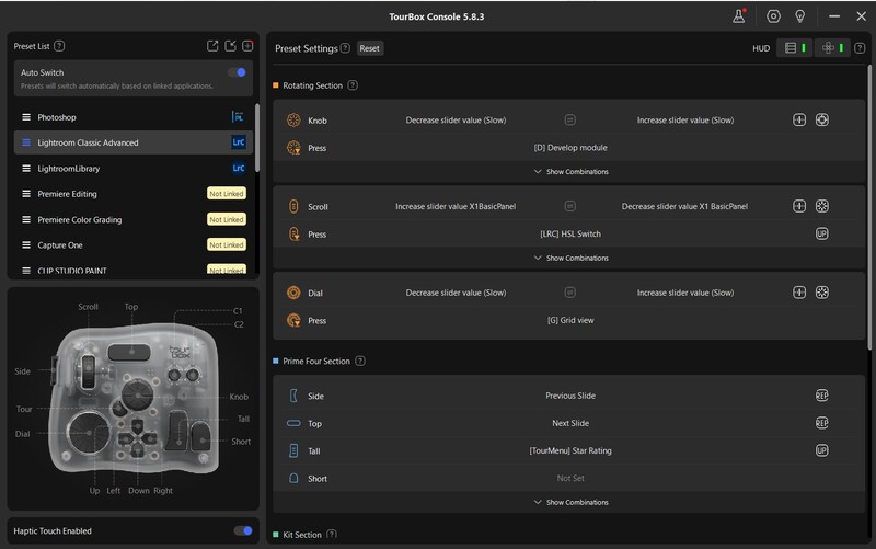 Screenshot of Soundcraft mixing console software interface with control panels and preset settings.