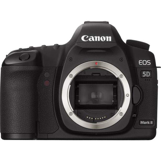 Canon EOS 5D Mark II DSLR camera body front view with lens mount visible.