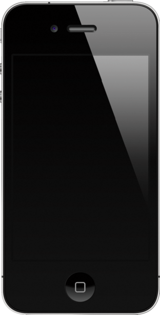 Front view of a black smartphone with rounded edges and a home button at the bottom center.