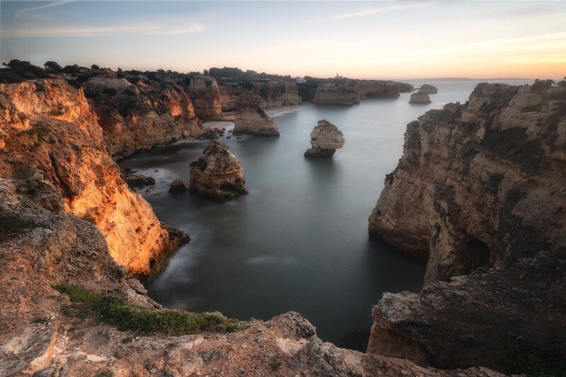 Golden sunrise light on the sea cliffs of the Algarve