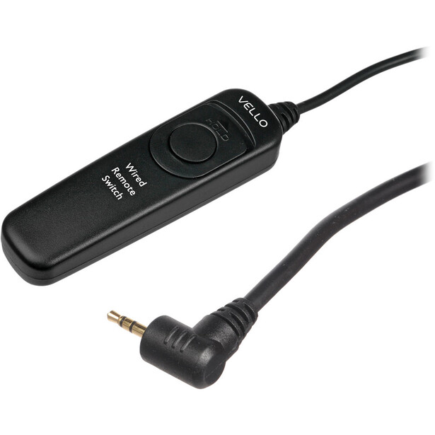 Remote shutter release cable with trigger button and 3.5mm connector jack.