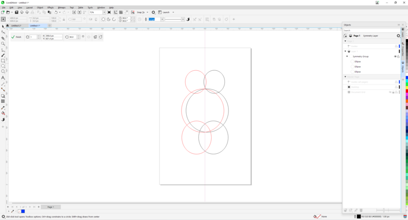 Screenshot of vector design software showing overlapping circles arranged in a symmetrical pattern.