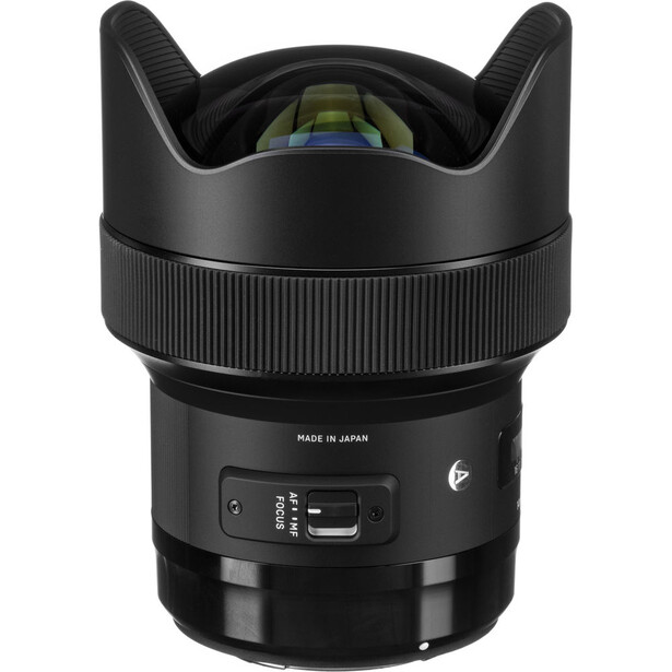 Black ultra-wide angle lens with lens hood, shown against white background.