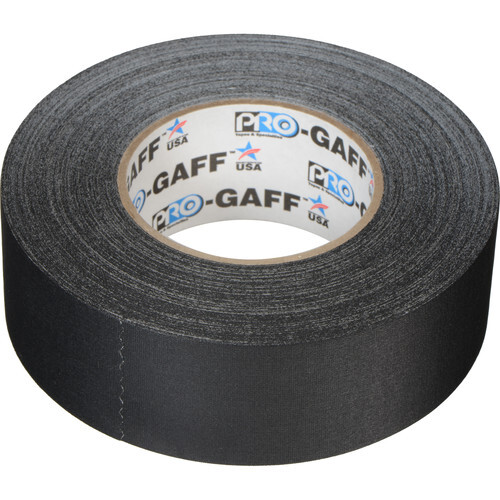 Roll of black gaffer tape with printed branding visible on the core.