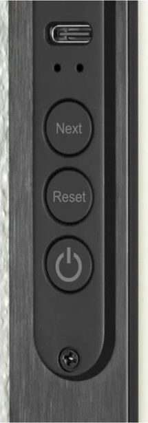 Control panel with USB port, power button, and Next and Reset buttons arranged vertically.