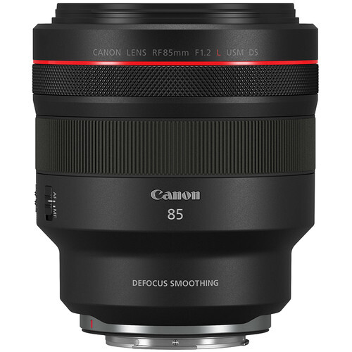 Canon RF 85mm f/1.2L USM lens with red ring and defocus smoothing label.