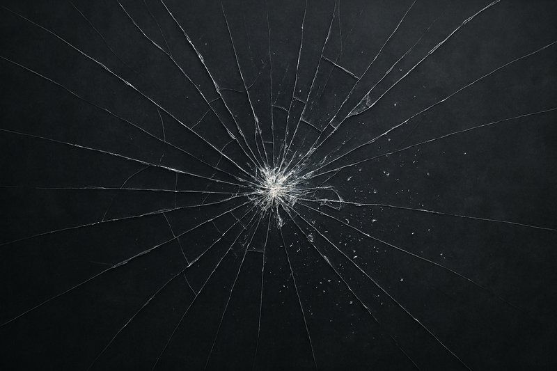 Radial lines burst outward from a bright central point against a dark background, with scattered particles dispersing to the right.