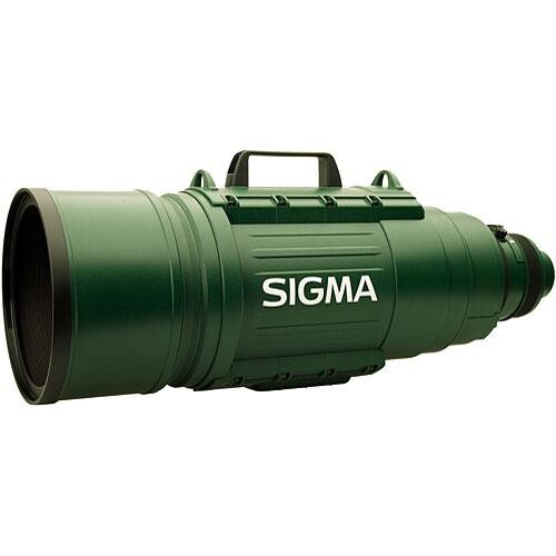 Sigma APO Teleconverter in forest green with carrying handle and front lens element.